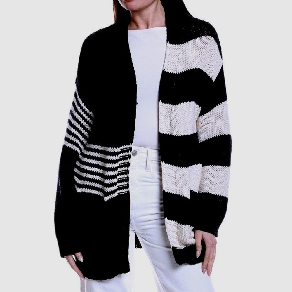 Tommy Bahama Womens Size XL Blue White Chunky Knit Open Face Boardwalk Cardigan